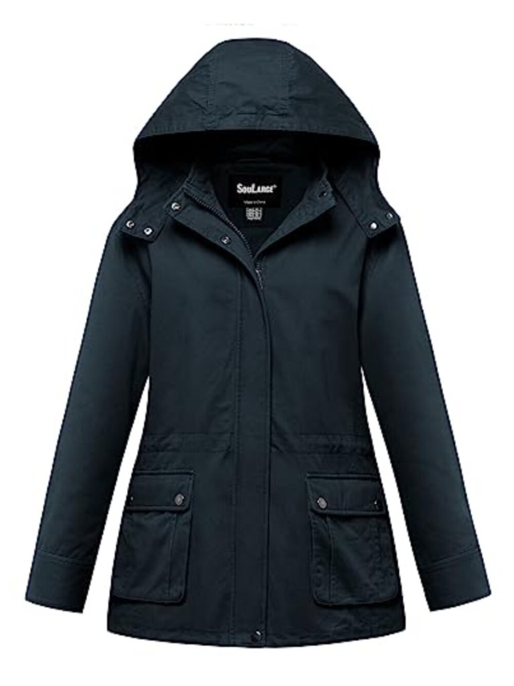 Women's Plus Size Military Cotton Utility Jacket Detachable Hood
